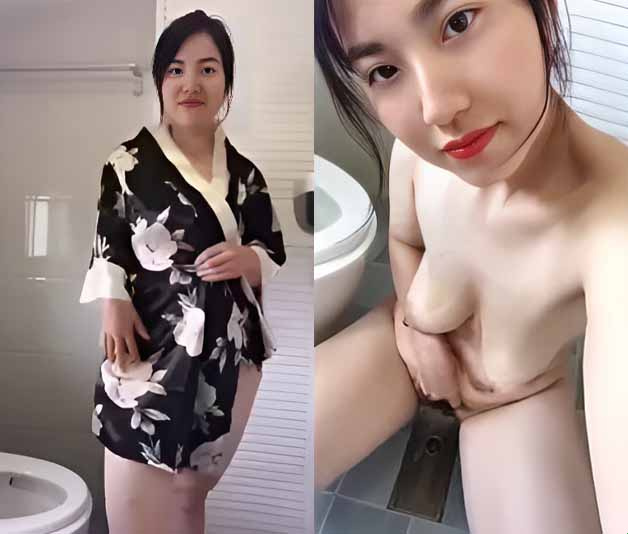 Gadis cantik menggoda dengan sangat beracun di toilet